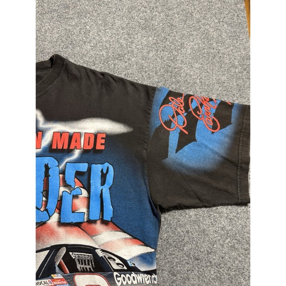 Vintage 90s Nascar Dale Earnhardt Man Made Thunder All Over Black T-Shirt XL - Picture 9 of 16